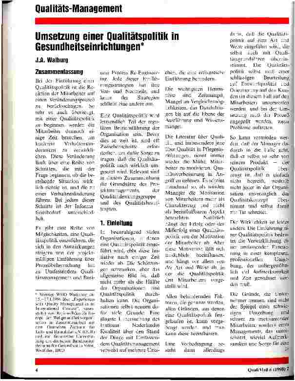 Vorschauseite 1: Umsetzung einer Qualitätspolitik in Gesundheitseinrichtungen