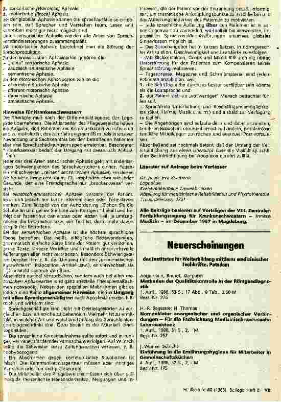 Vorschauseite 2: Zur krankenpflegerischen Betreuung älterer Patienten / Störung der Sprache nach Apolexia cerebri und ihre Bedeutung für die Krankenpflege