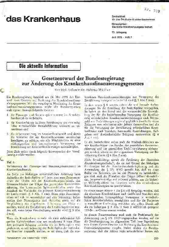 Vorschauseite 1: Gesetzentwurf der Bundesregierung zur Änderung des KHG