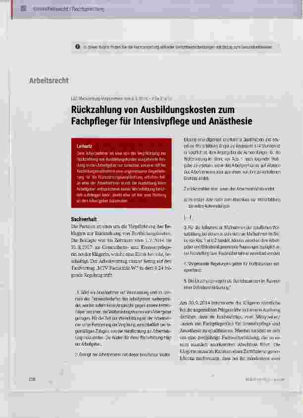 Vorschauseite 1: Rückzahlung von Ausbildungskosten zum Fachpfleger für Intensivpflege und Anästhesie