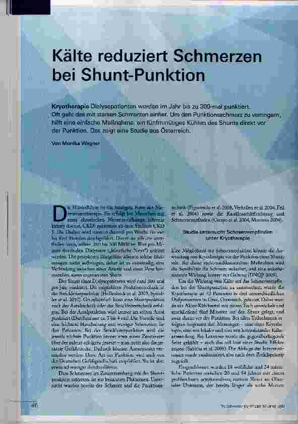 Vorschauseite 1: Kälte reduziert Schmerzen bei Shunt-Punktion