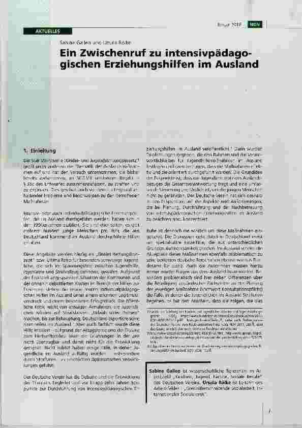Vorschauseite 1: Ein Zwischenruf zu intensivpädagogischen Erziehungshilfen im Ausland