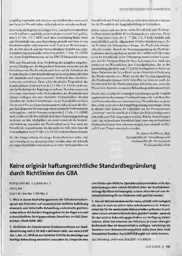 Vorschauseite 1: Keine originär haftungsrechtliche Standardbegründung durch Richtlinien des GBA