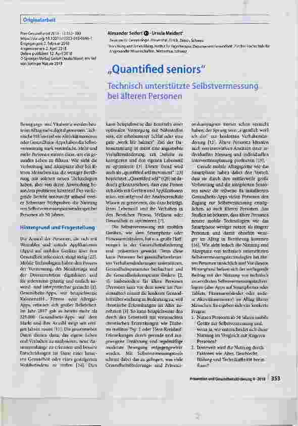 Vorschauseite 1: „Quantified seniors" Technisch unterstützte Selbstvermessung bei älteren Personen