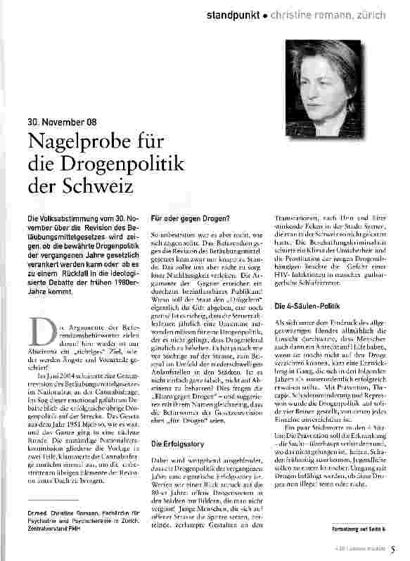Vorschauseite 1: Nagelprobe für die Drogenpolitik der Schweiz