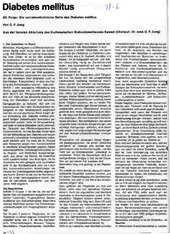 Vorschauseite 1: Diabetes mellitus 30. Folge: Die sozialmedizinische Seite des Diabetes mellitus