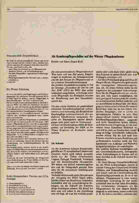 Vorschauseite 3: Welchen Stellenwert hat die Krankenpflege in Europa heute und morgen Eindrücke v. d.Europäischen Krankenpflegekonferenz der WHO Juni 1988