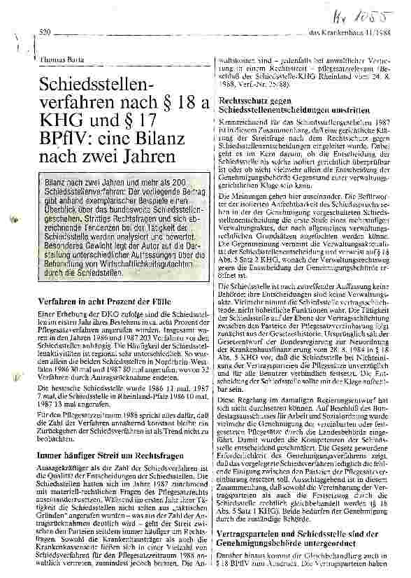 Vorschauseite 1: Schiedstellenverfahren nach Paragraph 18a KHG und Paragraph 17 BPflV: eine Bilanz nach zwei Jahren