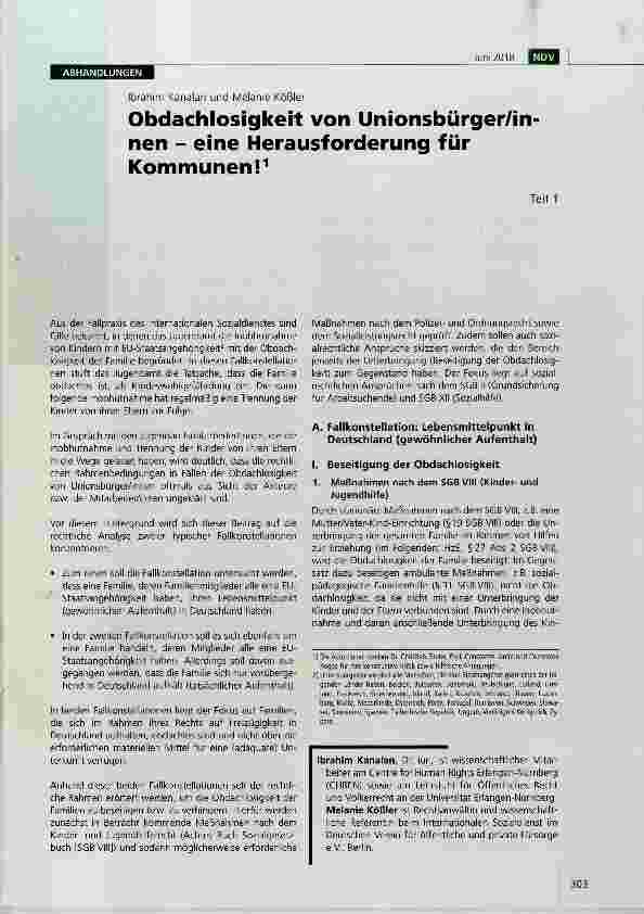 Vorschauseite 1: Obdachlosigkeit von Unionsbürger/innen eine Herausforderung für Kommunen! Teil 1