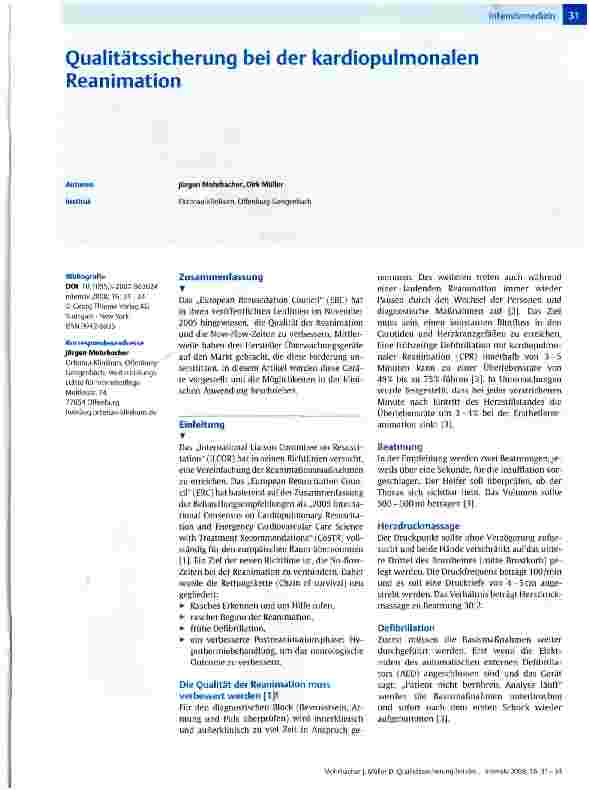 Vorschauseite 1: Qualitätssicherung bei der kardiopulmonalen Reanimation