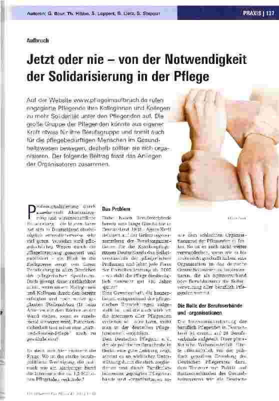 Vorschauseite 1: Jetzt oder nie - von der Notwendigkeit der Solidarisierung in der Pflege