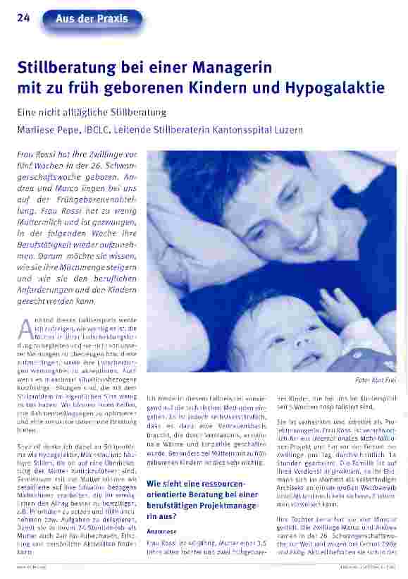 Vorschauseite 1: Stillberatung bei einer Managerin mit zu früh geborenen Kindern und Hypogalaktie