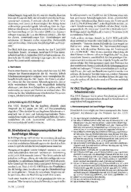 Vorschauseite 2: Ansprüche des Arztes bei kurzfristiger Terminabsage durch den Patienten