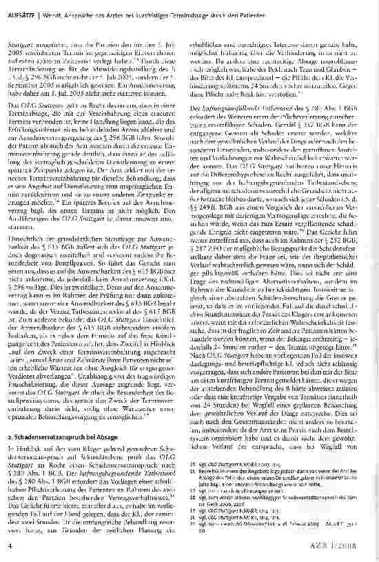Vorschauseite 3: Ansprüche des Arztes bei kurzfristiger Terminabsage durch den Patienten