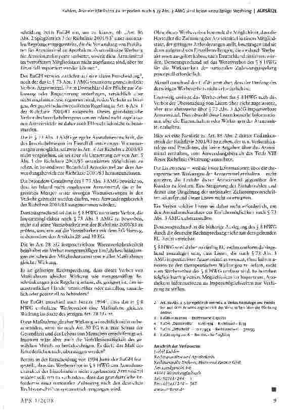 Vorschauseite 2: Arzneimittellisten zu Importen nach § 73 Abs. 3 AMG sind keine unzulässige Werbung