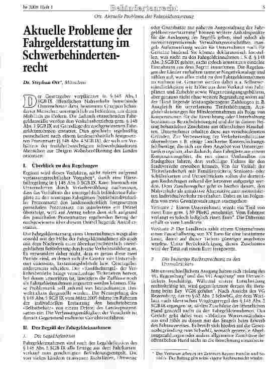 Vorschauseite 1: Aktuelle Probleme der Fahrgelderstattung im Schwerbehindertenrecht