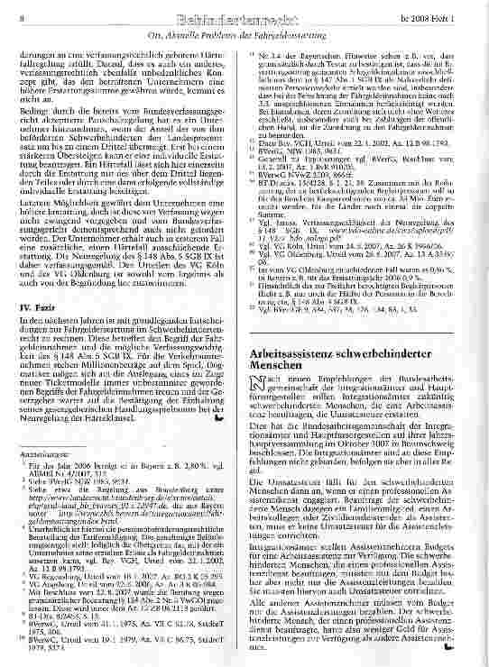 Vorschauseite 4: Aktuelle Probleme der Fahrgelderstattung im Schwerbehindertenrecht