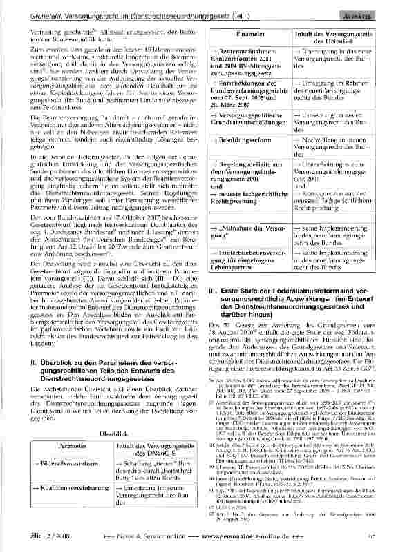 Vorschauseite 4: Das Versorgungsrecht im Entwurf des Dienstrechts-neuordnungsgesetzes (Teil 1 - Abschnitte I bis V)