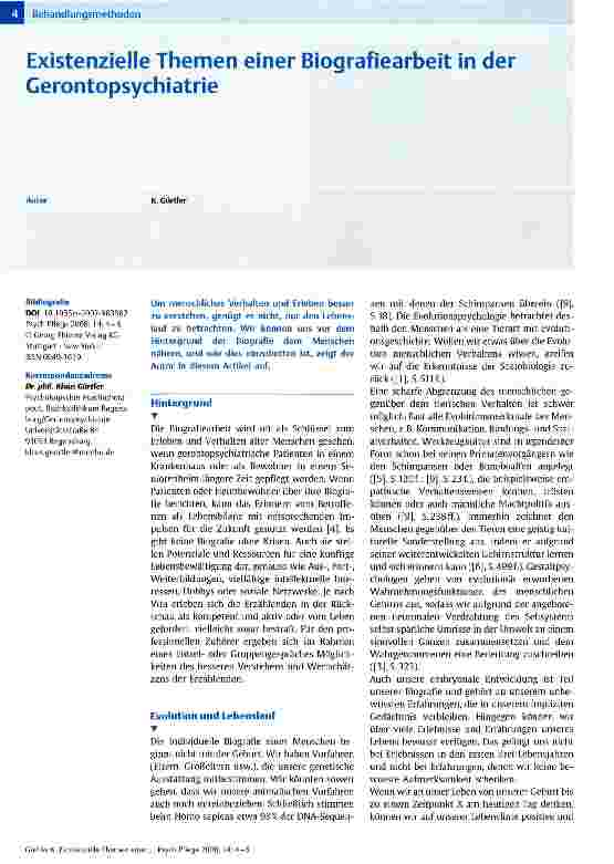 Vorschauseite 1: Existenzielle Themen einer Biografiearbeit in der Gerontopsychiatrie