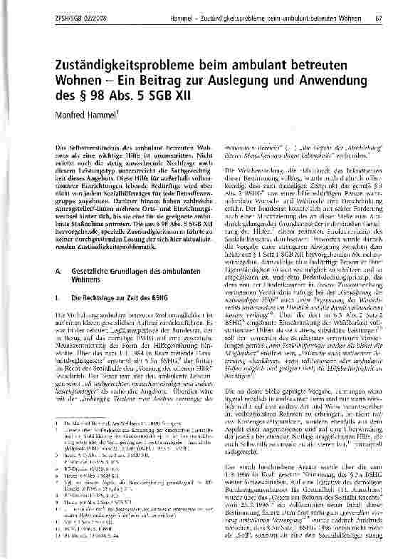 Vorschauseite 1: Zuständigkeitsprobleme beim ambulant betreuten Wohnen - Ein Beitrag zur Auslegung und Anwendung des § 98 Abs. 5 SGB XII