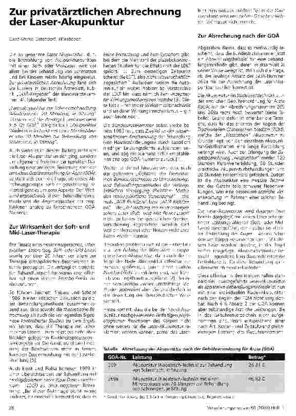 Vorschauseite 1: Zur privatärztlichen Abrechnung der Laser-Akupunktur