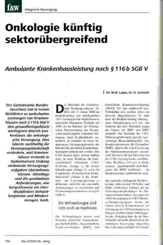 Vorschauseite 1: Onkologie künftig sektorübergreifend