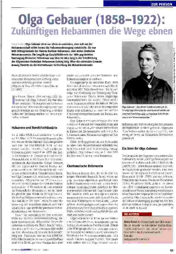 Vorschauseite 1: Oliga Gebauer (1858-1922): Zukünftigen Hebammen die Wege ebnen
