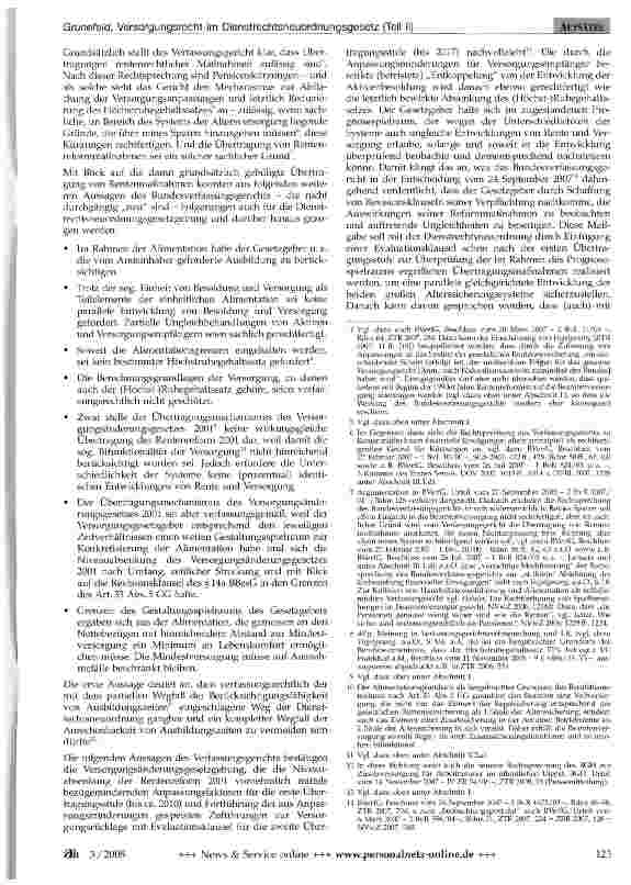 Vorschauseite 2: Das Versorgungsrecht im Entwurf des Dienstrechts-neuordnungsgesetzes (Teil 2 - Abschnitte VI bis XI)
