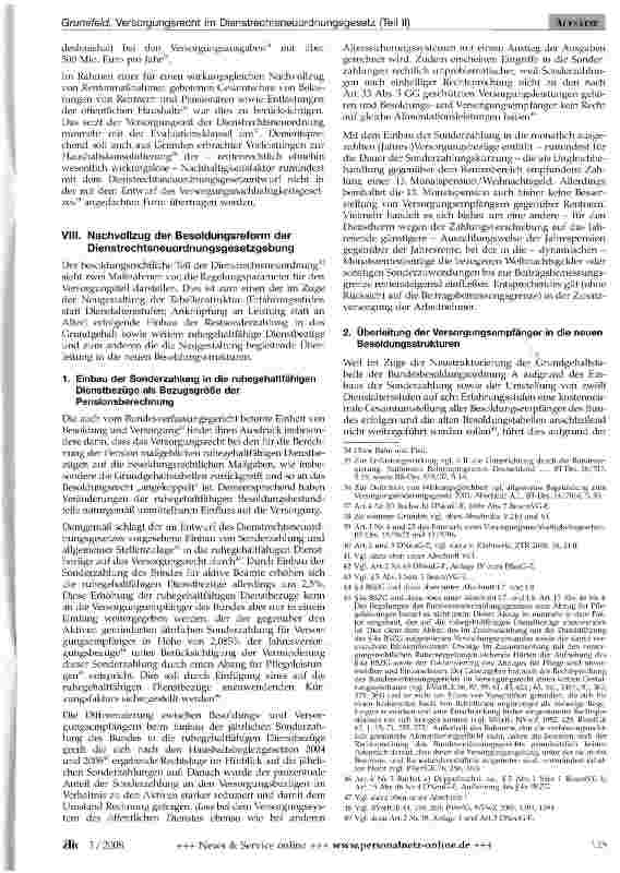 Vorschauseite 4: Das Versorgungsrecht im Entwurf des Dienstrechts-neuordnungsgesetzes (Teil 2 - Abschnitte VI bis XI)