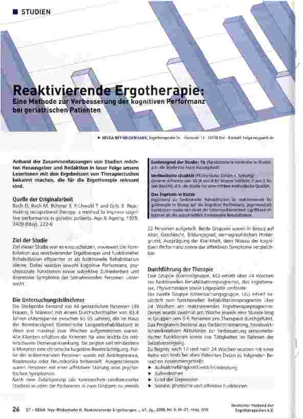Vorschauseite 1: Reaktivierende Ergotherapie: Eine Methode zur Verbesserung der kognitiven Performanz bei geriatrischen Patienten
