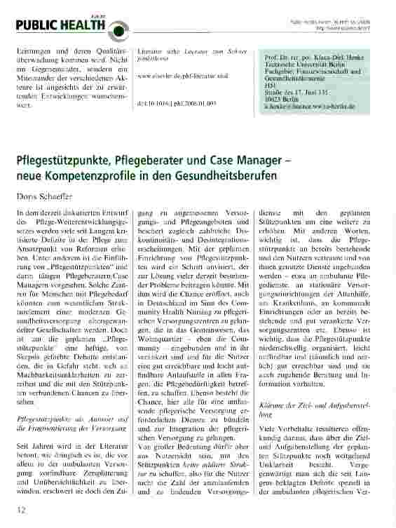 Vorschauseite 1: Pflegestützpunkte, Pflegeberater und Case Manager-neue Kompetenzprofile in den Gesundheitsberufen