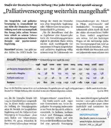 Vorschauseite 1: Palliativversorgung weiterhin mangelhaft