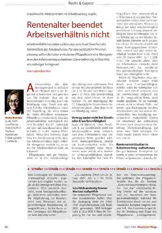 Vorschauseite 1: Rentenalter beendet Arbeitsverhältnis nicht