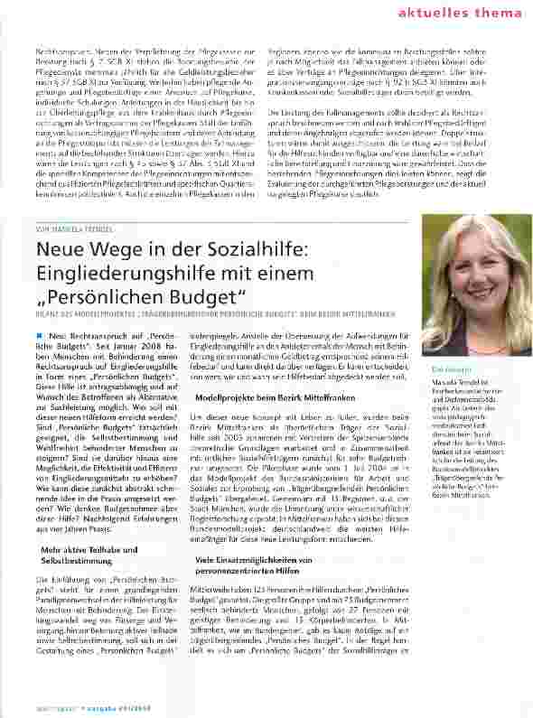 Vorschauseite 1: Neue Wege in der Sozialhilfe: Eingliederungshilfe mit einem „Persönlichen Budget
