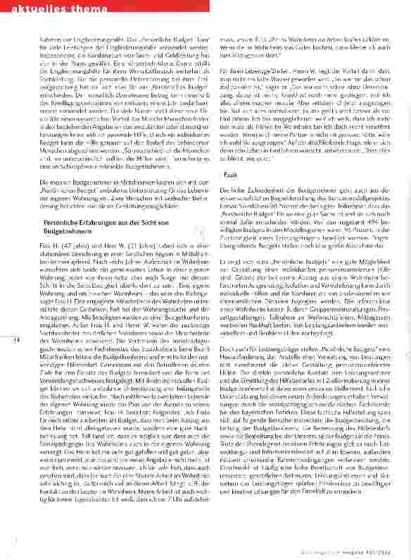 Vorschauseite 2: Neue Wege in der Sozialhilfe: Eingliederungshilfe mit einem „Persönlichen Budget