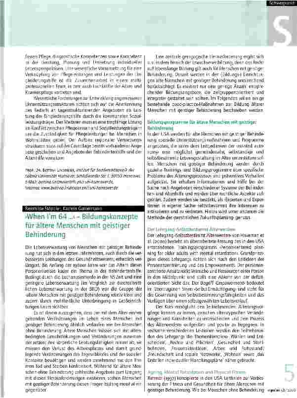 Vorschauseite 1: >When I am 64...< - Bildungskonzepte für ältere Menschen mit geistiger Behinderung