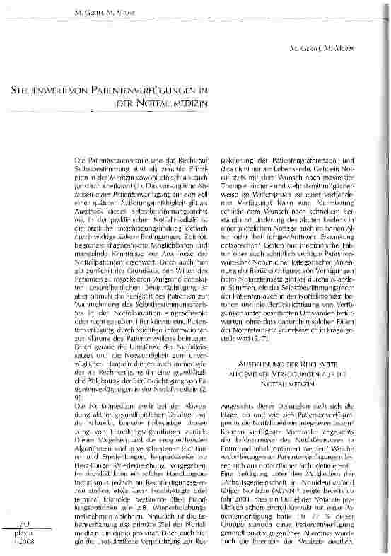 Vorschauseite 1: STELLENWERT VON PATIENTENVERFÜGUNGEN IN DER NOTFALLMEDIZIN
