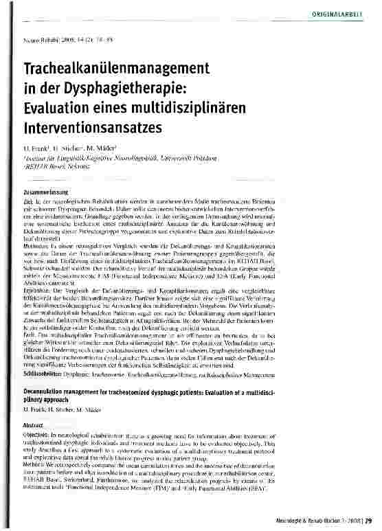 Vorschauseite 1: Trachealkanülenmanagement in der Dysphagietherapie: Evaluation eines multidisziplinären Interventionsansatzes