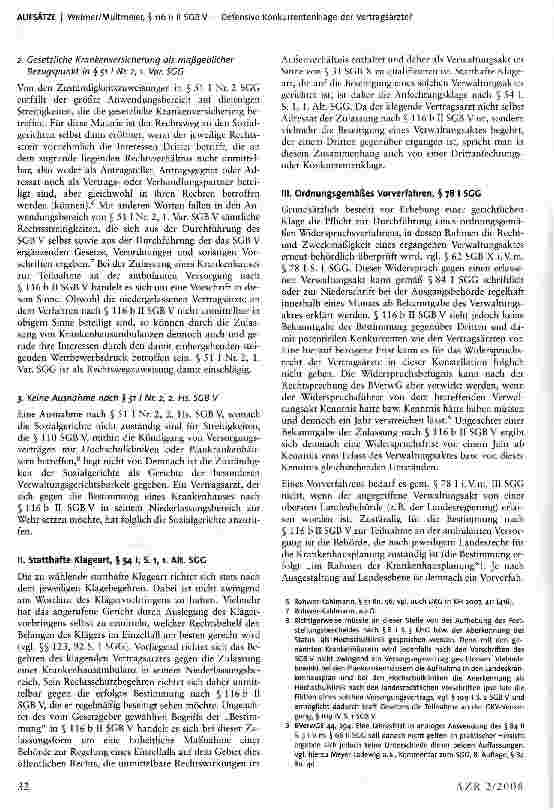 Vorschauseite 2: § 116 b II SGB V - Defensive Konkurrentenklage der Vertragsärzte?