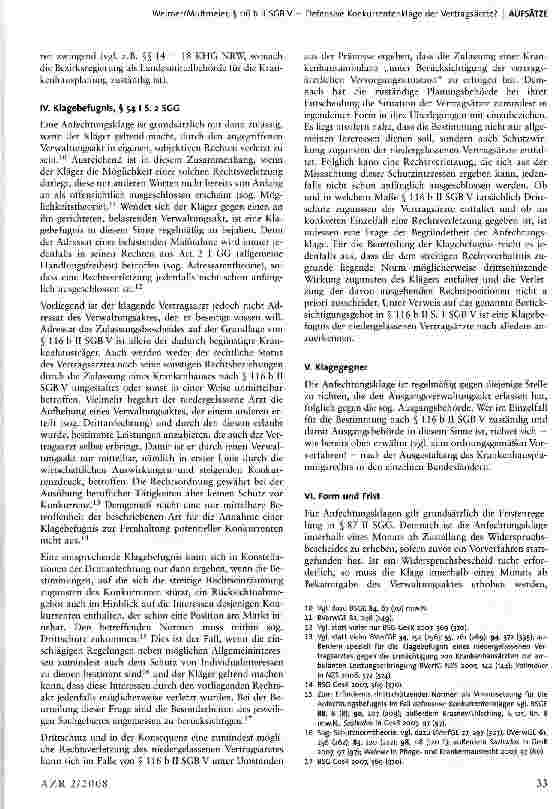 Vorschauseite 3: § 116 b II SGB V - Defensive Konkurrentenklage der Vertragsärzte?