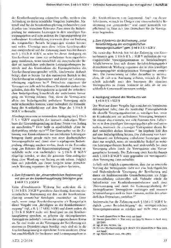 Vorschauseite 5: § 116 b II SGB V - Defensive Konkurrentenklage der Vertragsärzte?