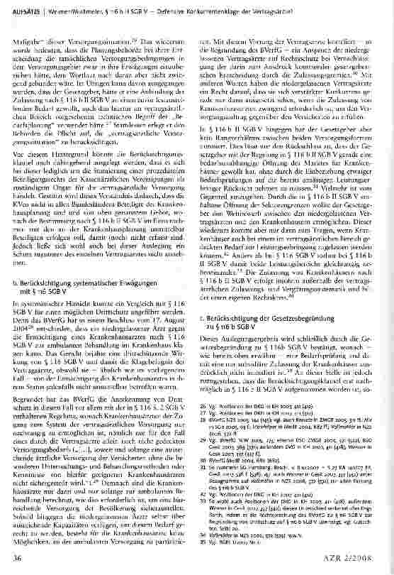 Vorschauseite 6: § 116 b II SGB V - Defensive Konkurrentenklage der Vertragsärzte?