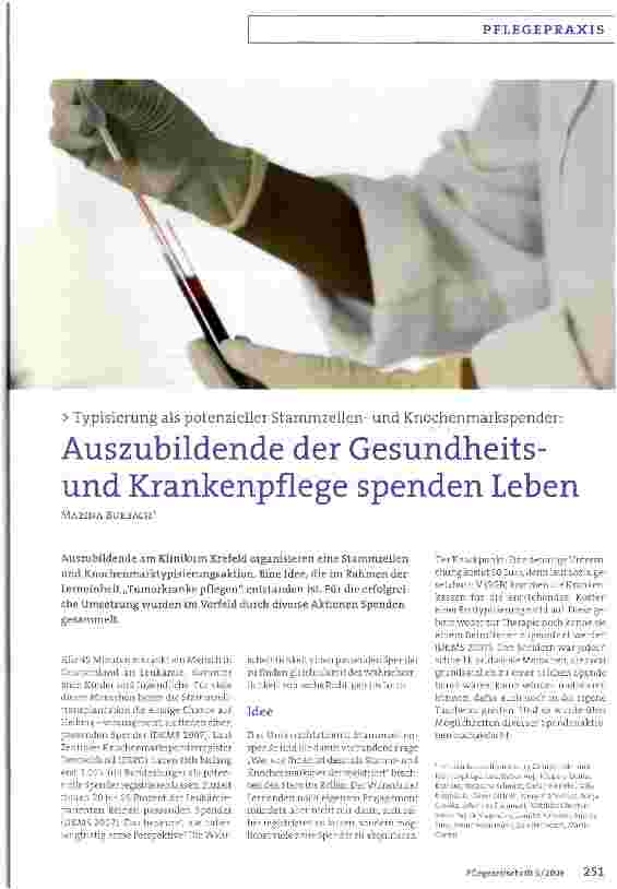 Vorschauseite 1: Auszubildende der Gesundheitsund Krankenpflege spenden Leben