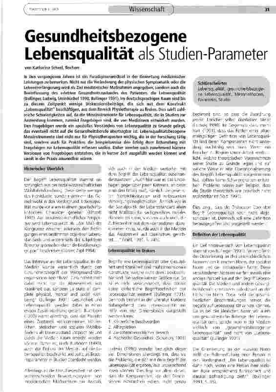 Vorschauseite 1: Gesundheitsbezogene Lebensqualität als Studien-Parameter