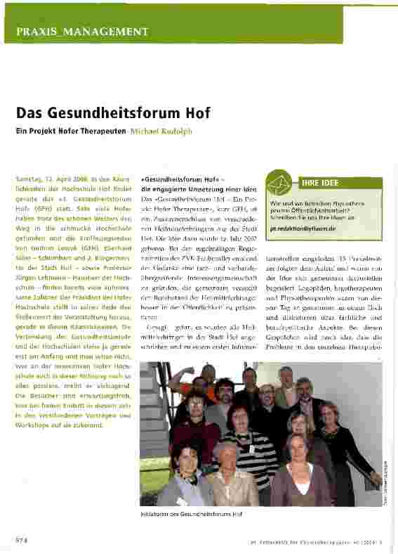 Vorschauseite 1: Das Gesundheitsforum Hof