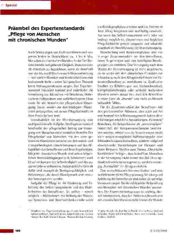 Vorschauseite 1: Präambel des Expertenstandards „Pflege von Menschen mit chronischen Wunden