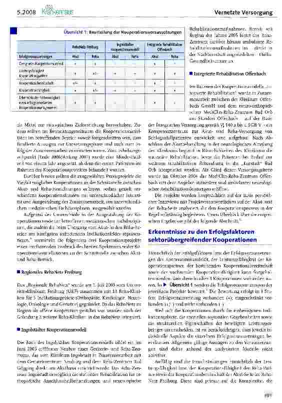 Vorschauseite 2: Sektorübergreifende Kooperationen an der Schnittstelle zwischen Akutbehandlung und medizinischer Rehabilitation
