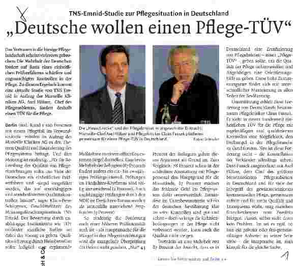 Vorschauseite 1: Deutsche wollen einen Pflege-TÜV
