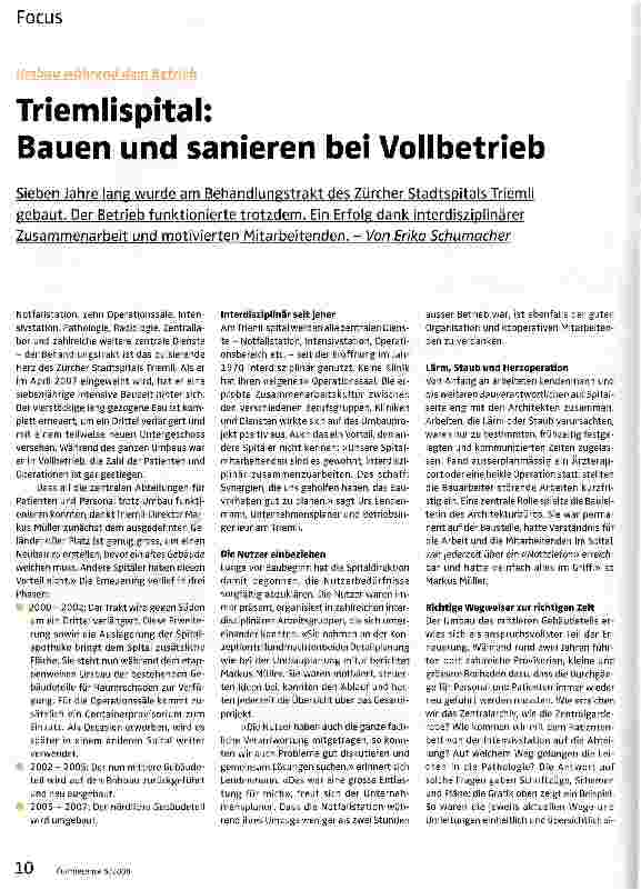 Vorschauseite 1: Triemlispital: Bauen und sanieren bei Vollbetrieb