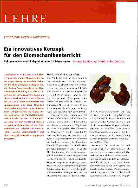 Vorschauseite 1: Ein innovatives Konzept für den Biomechanikunterricht-Volumenarbeit - ein Beispiel am menschlichen Herzen